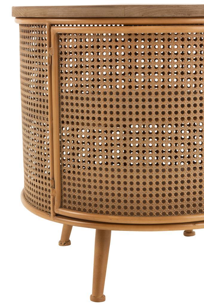 Kast Rond Metaal/Hout Bruin - Nachtkastje - J-Line - livinglovely.nl