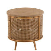 Kast Rond Metaal/Hout Bruin - Nachtkastje - J-Line - livinglovely.nl