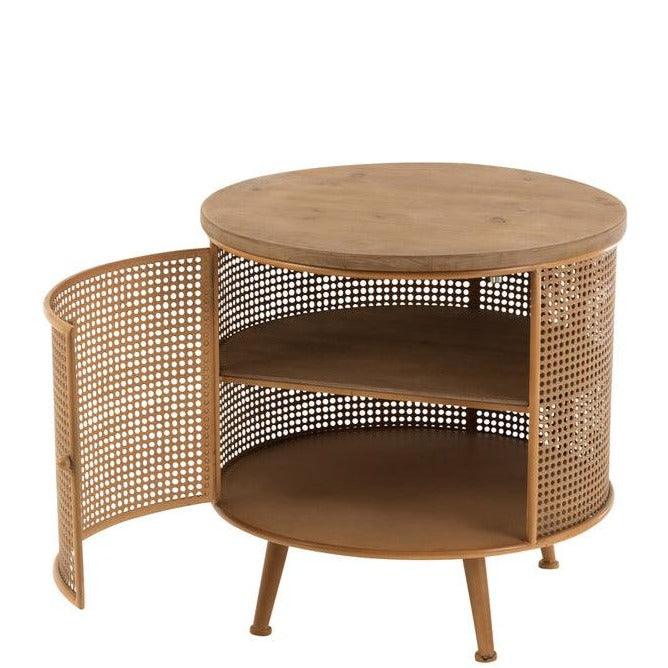 Kast Rond Metaal/Hout Bruin - Nachtkastje - J-Line - livinglovely.nl