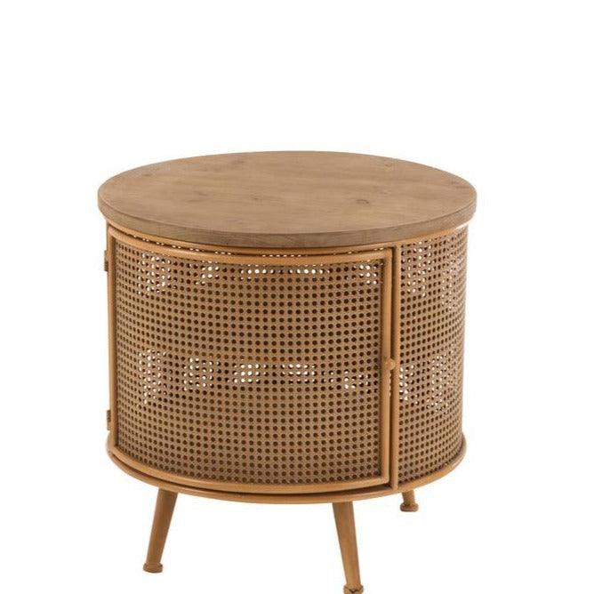 Kast Rond Metaal/Hout Bruin - Nachtkastje - J-Line - livinglovely.nl