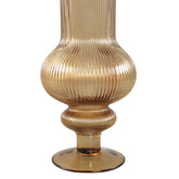 Keala Amber Round Ribbed Glass Vase On Base L Dia 15,5xH50cm PTMD - Vaas - PTMD - livinglovely.nl