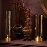 Keala Amber Round Ribbed Glass Vase On Base L Dia 15,5xH50cm PTMD - Vaas - PTMD - livinglovely.nl