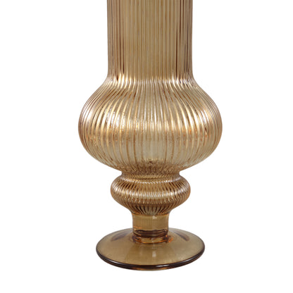 Keala Amber Round Ribbed Glass Vase On Base S Dia13,5xH40cm PTMD - Vaas - PTMD - livinglovely.nl