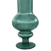 Keala Dark Green Round Ribbed Glass Vase On Base L Dia 15,5xh50cm PTMD - Vaas - PTMD - livinglovely.nl