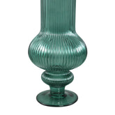 Keala Dark Green Round Ribbed Glass Vase On Base S Dia13,5xH40cm PTMD - Vaas - PTMD - livinglovely.nl