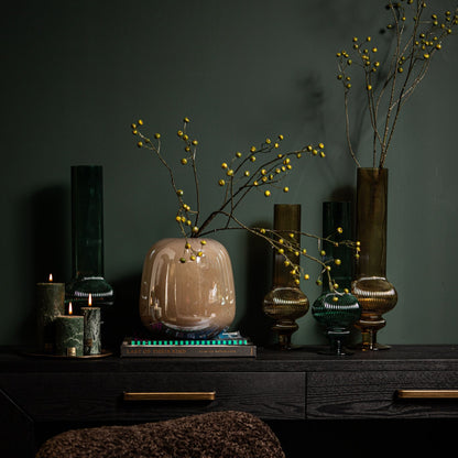 Keala Dark Green Round Ribbed Glass Vase On Base S Dia13,5xH40cm PTMD - Vaas - PTMD - livinglovely.nl