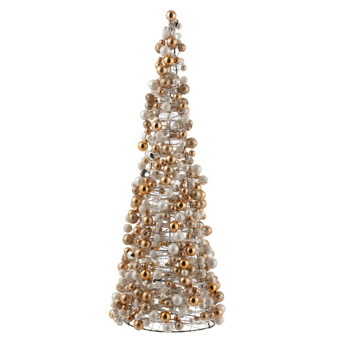 Kegel Mini Kerstballen Ecru/Goud Large 70x26cm - Kerstdecoratie - J-Line - livinglovely.nl