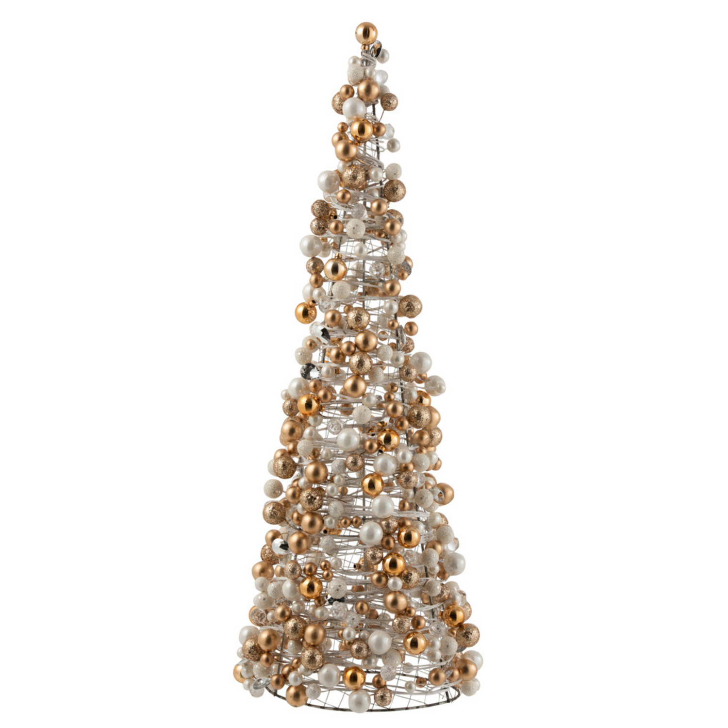 Kegel Mini Kerstballen Ecru/Goud Large 70x26cm - Kerstdecoratie - J-Line - livinglovely.nl