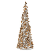 Kegel Mini Kerstballen Ecru/Goud Large 70x26cm - Kerstdecoratie - J-Line - livinglovely.nl