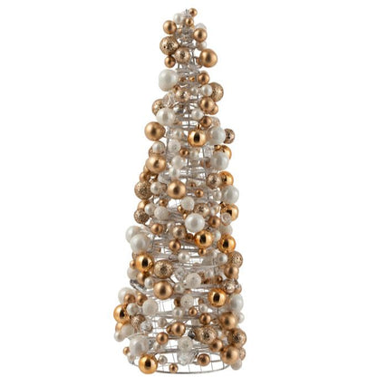 Kegel Mini Kerstballen Ecru/Goud Small 45x20cm - Kerstdecoratie - J-Line - livinglovely.nl