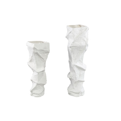 Kellie White Ceramic Organic Shaped Vase High 15,5x48cm PTMD - Vaas - PTMD - livinglovely.nl