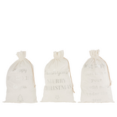 Kerst Zak Engels Velvet Wit Large Set van 3 - Cadeauverpakking - J-Line - livinglovely.nl