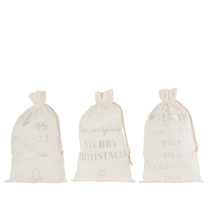 Kerst Zak Engels Velvet Wit Large Set van 3 - Cadeauverpakking - J-Line - livinglovely.nl