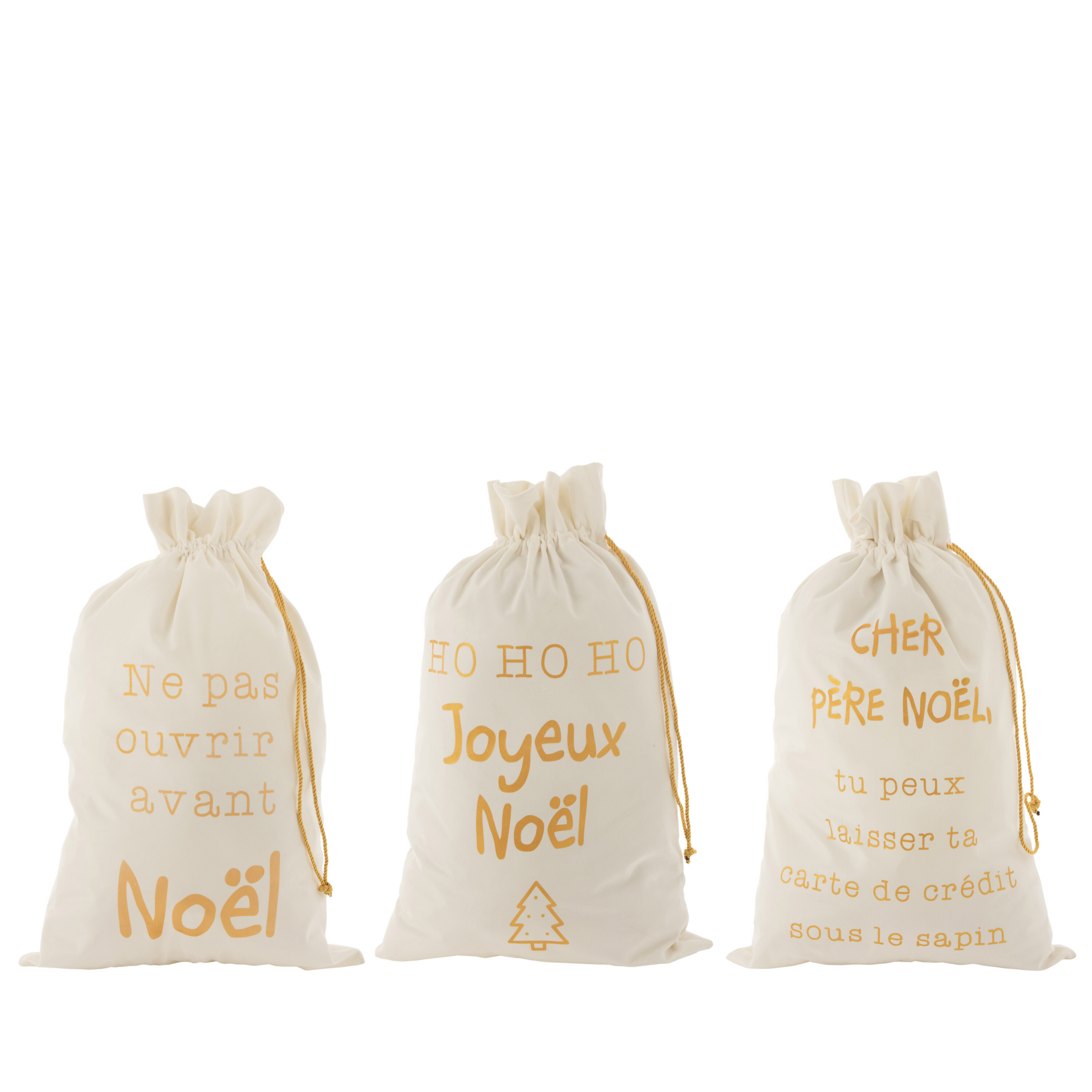 Kerst Zak Frans Velvet Wit/Goud Large Set van 3 - Cadeauverpakking - J-Line - livinglovely.nl
