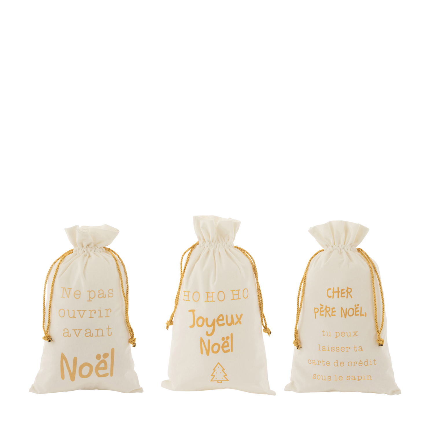 Kerst Zak Frans Velvet Wit/Goud Medium Set van 3 - Cadeauverpakking - J-Line - livinglovely.nl