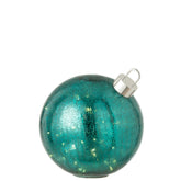 Kerstbal Led Glas Turquoise Large van J-Line, grote glazen bol van 25 cm met gouden ophangdop