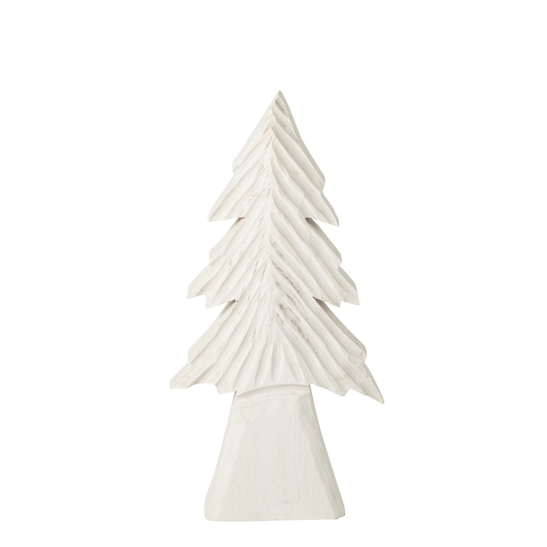 Kerstboom Gesneden Paulowniahout Medium van J-Line, plat houten kerstboomsilhouet in gebroken wit, 65 cm hoog