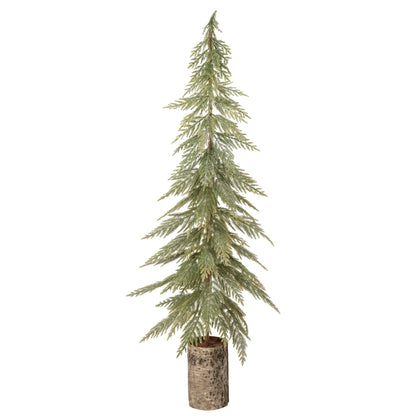Kerstboom Op Houten Voet Groen Large van J-Line, slanke dennenboom van 120 cm op een voet van berkenschors