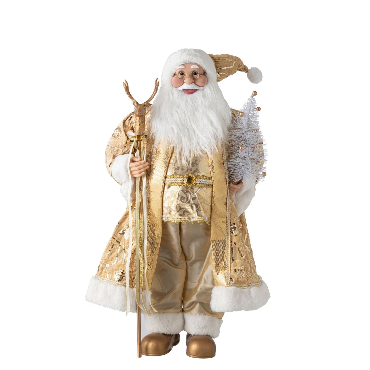 Kerstman Kunststof Goud Large H90cm van J-Line, goudkleurige kerstfiguur van kunststof en stof in vooraanzicht