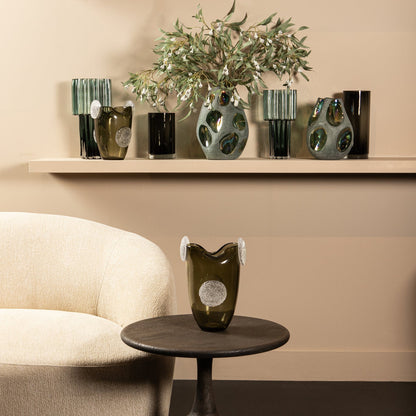 Kloi Green Solid Glass Vase Oily And Sandblasted L Dia 22,5cmxH33,5cm PTMD - Vaas - PTMD - livinglovely.nl