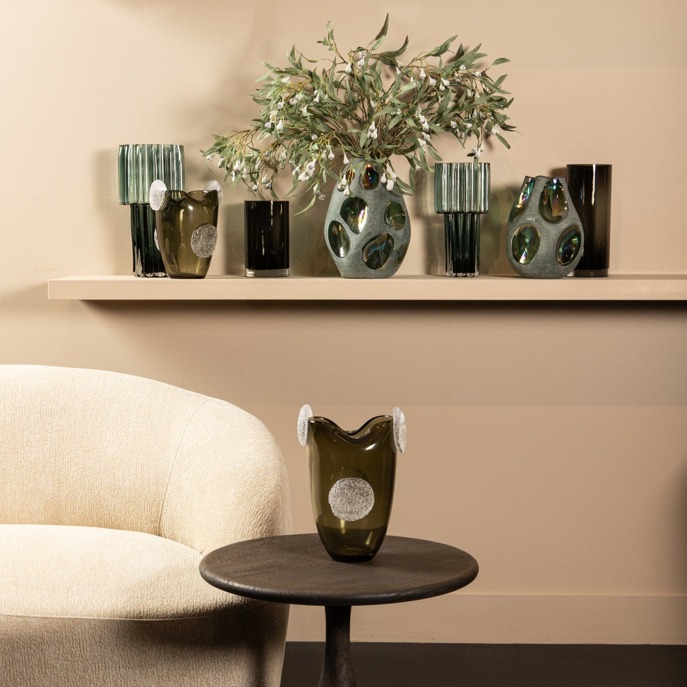 Kloi Green Solid Glass Vase Oily And Sandblasted S 20x19.5x26cm PTMD - Vaas - PTMD - livinglovely.nl