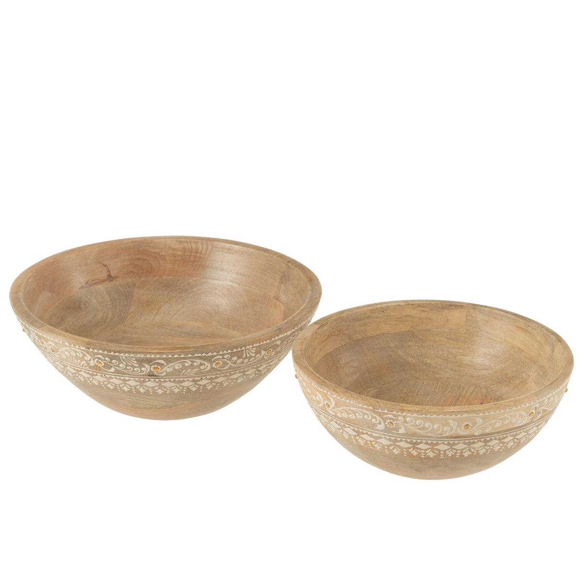 Kommen Kralen Mango Hout Naturel/Wit Set van 2 J-Line