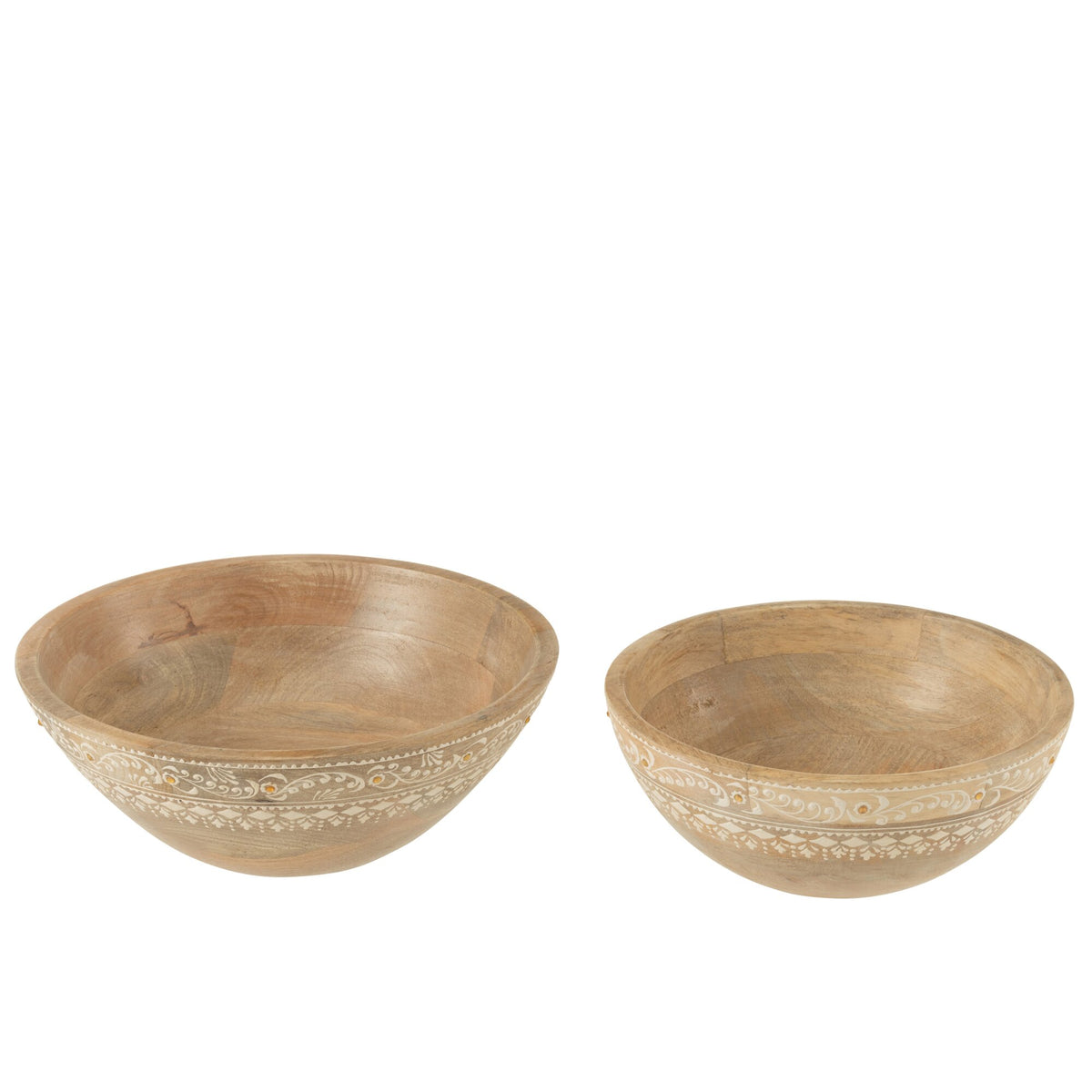 Kommen Kralen Mango Hout Naturel/Wit Set van 2 J-Line