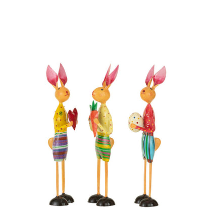 Konijn Hart/Ei/Wortel Ijzer Mix small Set van 3 - Paas - J-Line - livinglovely.nl