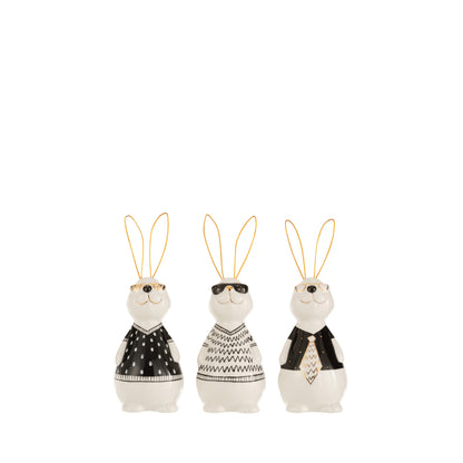 Konijn Max Keramiek Small Set van 3 - Paas - J-Line - livinglovely.nl