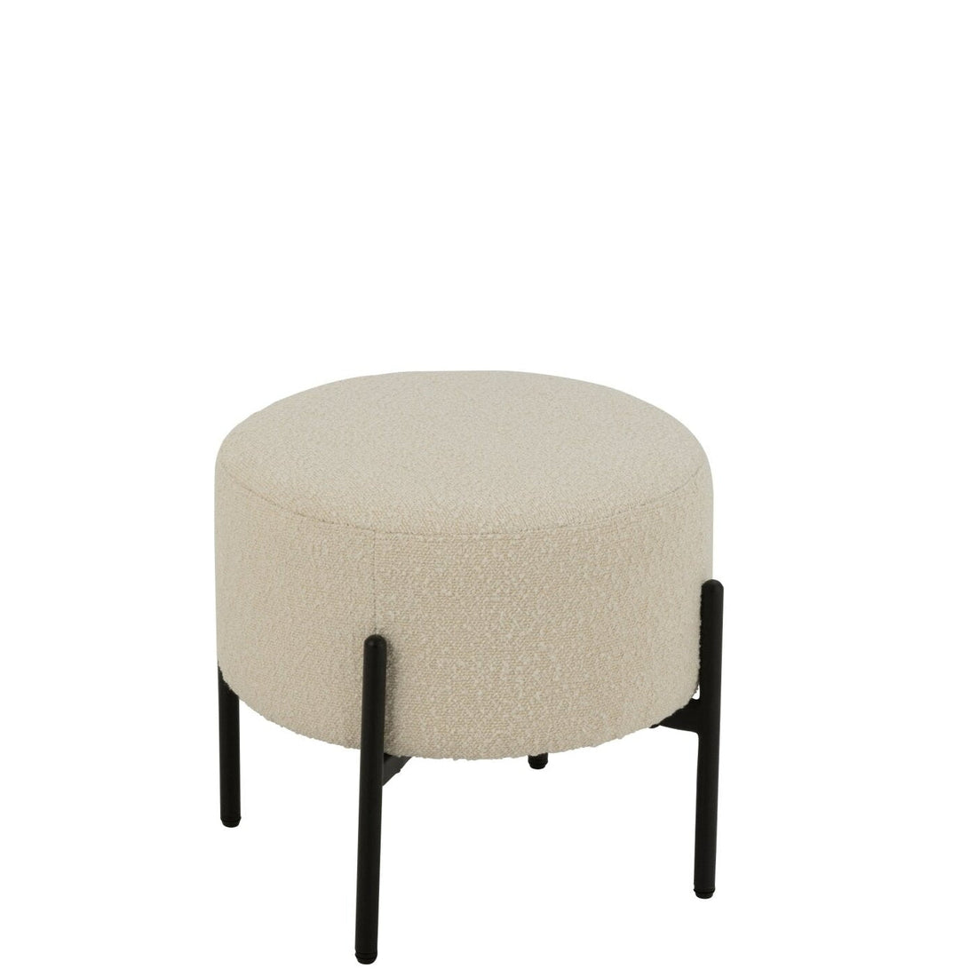 Hocker Bouclé Multiplex/Polyester Weiß/Schwarz J-Line