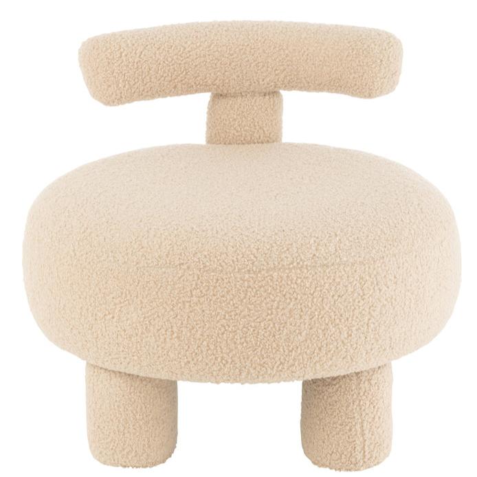 Kruk Rond Met Rugleuning Bouclé Warm Beige - Kruk - J-Line - livinglovely.nl