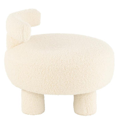Kruk Rond Met Rugleuning Bouclé Wit - Kruk - J-Line - livinglovely.nl