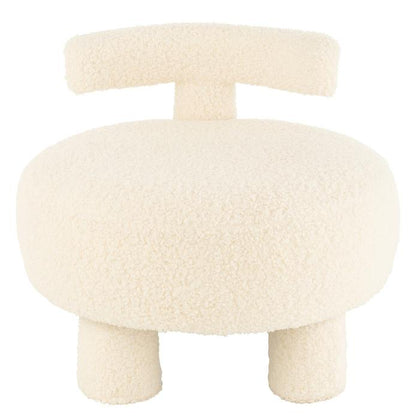 Kruk Rond Met Rugleuning Bouclé Wit - Kruk - J-Line - livinglovely.nl