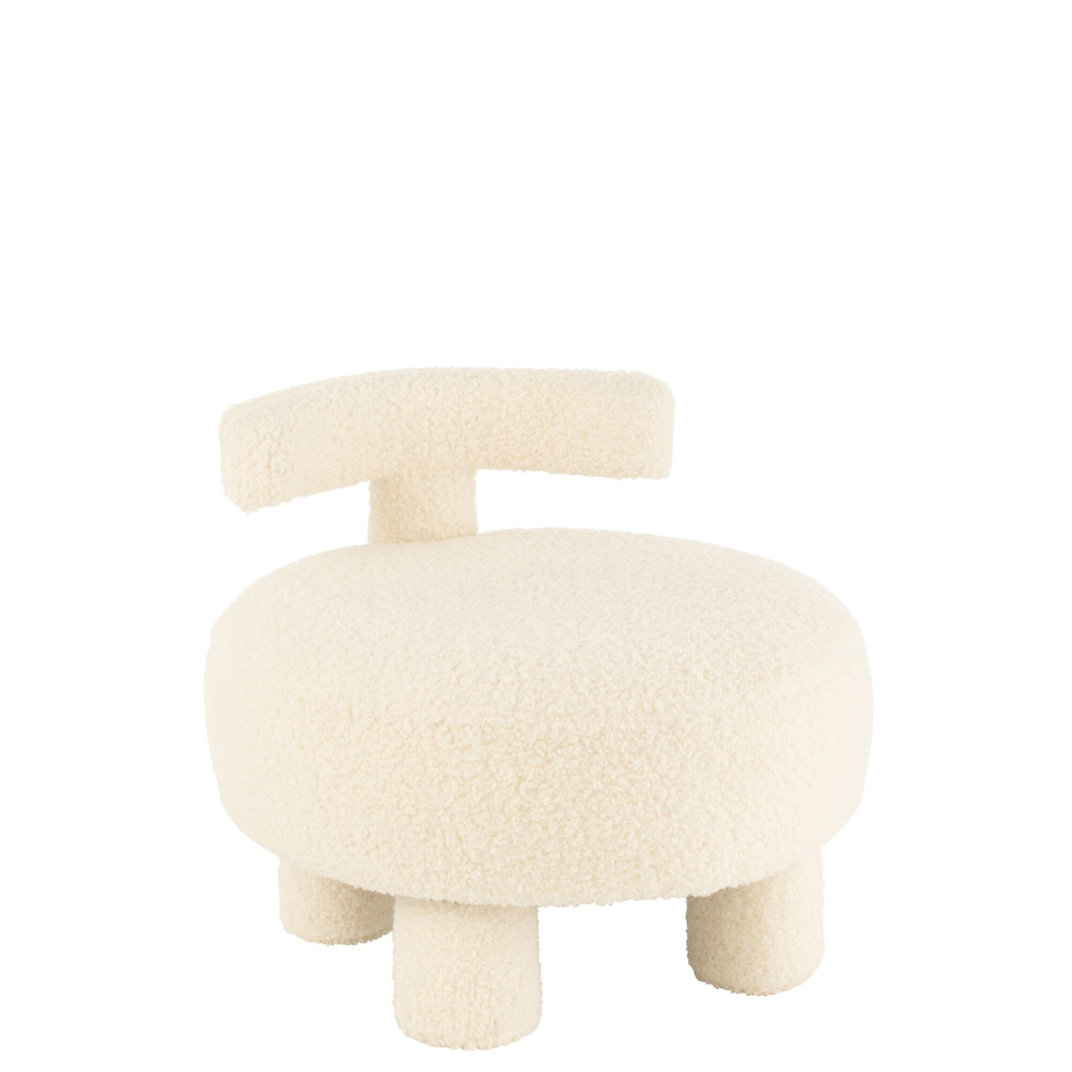 Kruk Rond Met Rugleuning Bouclé Wit J-Line