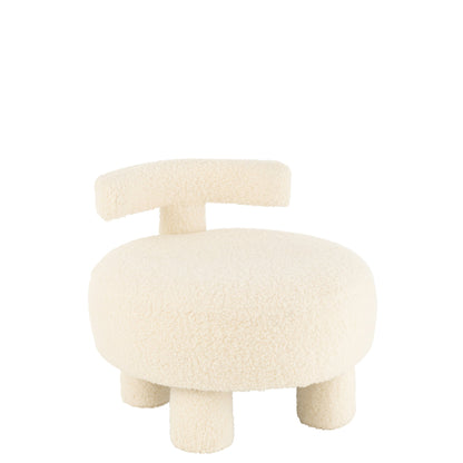 Kruk Rond Met Rugleuning Bouclé Wit J-Line