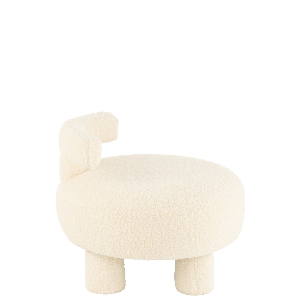 Kruk Rond Met Rugleuning Bouclé Wit J-Line