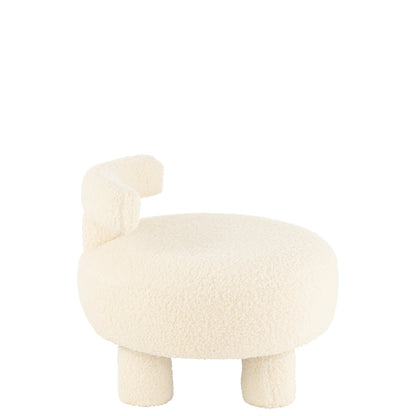 Kruk Rond Met Rugleuning Bouclé Wit J-Line