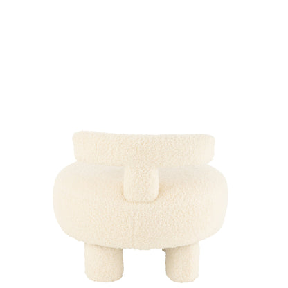Kruk Rond Met Rugleuning Bouclé Wit J-Line