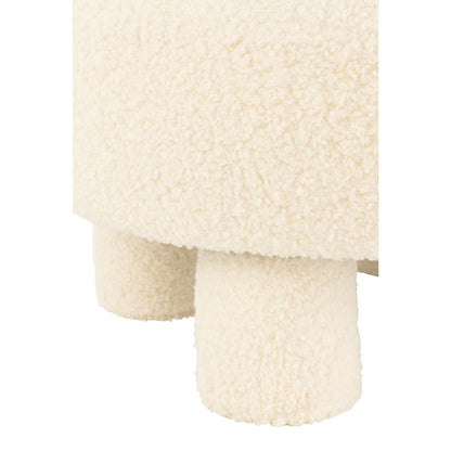 Kruk Rond Met Rugleuning Bouclé Wit J-Line