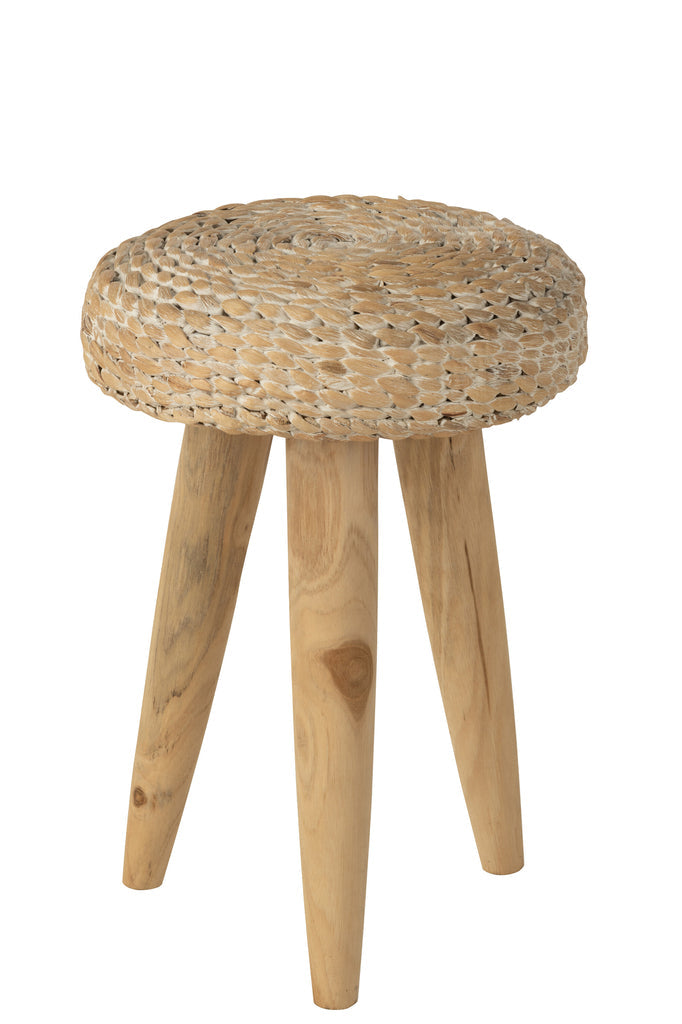 Kruk Rond Teakhout/Waterhyacint Wit - Kruk - J-Line - livinglovely.nl