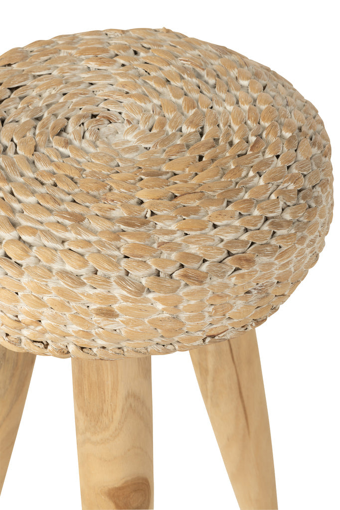 Kruk Rond Teakhout/Waterhyacint Wit - Kruk - J-Line - livinglovely.nl