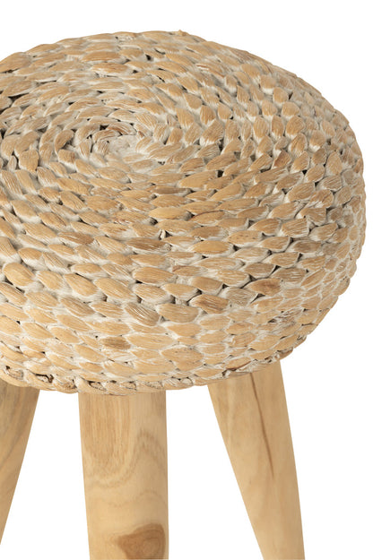 Kruk Rond Teakhout/Waterhyacint Wit - Kruk - J-Line - livinglovely.nl