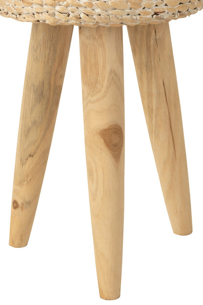 Kruk Rond Teakhout/Waterhyacint Wit - Kruk - J-Line - livinglovely.nl