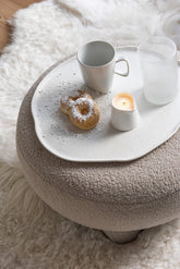 Kruk Rond Teddy Voeten Bouclé Warm Beige - Kruk - J-Line - livinglovely.nl