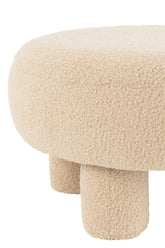 Kruk Rond Teddy Voeten Bouclé Warm Beige - Kruk - J-Line - livinglovely.nl