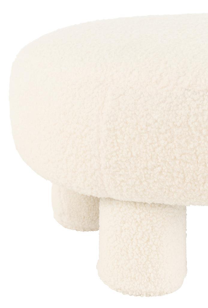 Kruk Rond Teddy Voeten Bouclé Wit - Kruk - J-Line - livinglovely.nl