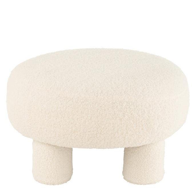 Kruk Rond Teddy Voeten Bouclé Wit - Kruk - J-Line - livinglovely.nl