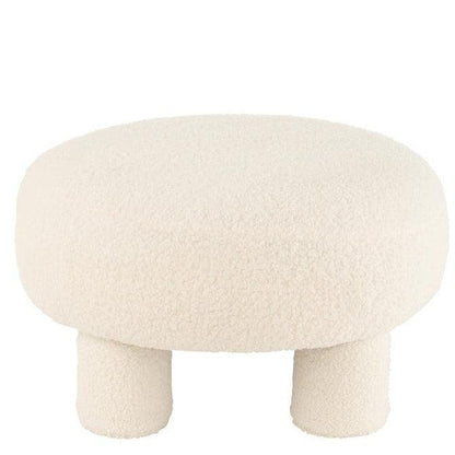 Kruk Rond Teddy Voeten Bouclé Wit - Kruk - J-Line - livinglovely.nl