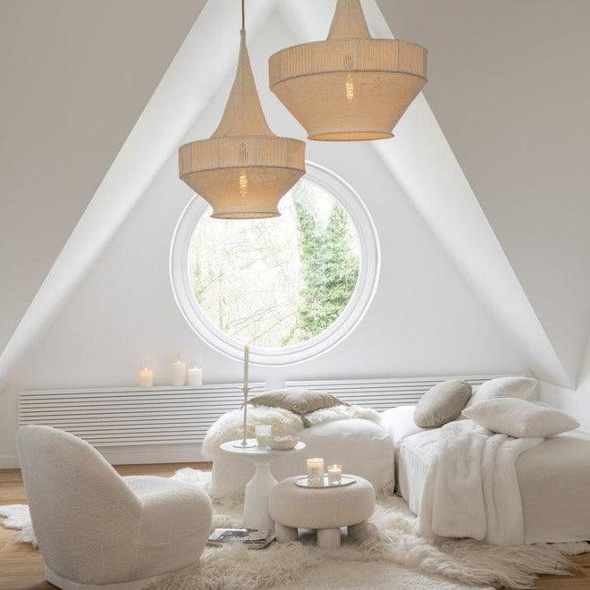 Kruk Rond Teddy Voeten Bouclé Wit - Kruk - J-Line - livinglovely.nl