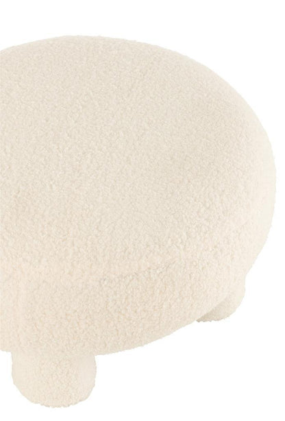 Kruk Rond Teddy Voeten Bouclé Wit - Kruk - J-Line - livinglovely.nl